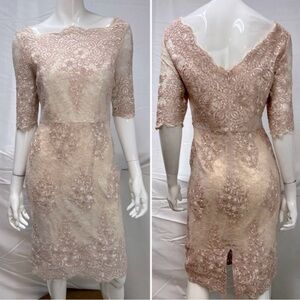 Tahari ASL Rose Gold Chanpagne Elegant Lace Dress size 8